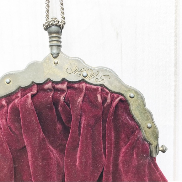 Vintage Maroon Velvet Purse Boho Bag Carpetbags - Picture 3 of 8